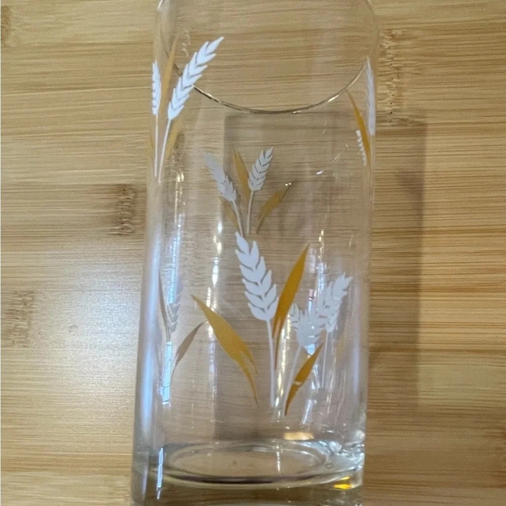 Libbey wheat spray highball glasses, set of 4, gold rim, vintage, mid-century
